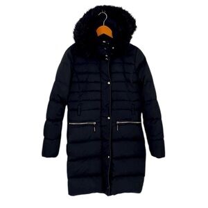 Mango Black Puffer Faux Fur Long Hooded Coat SZ XS